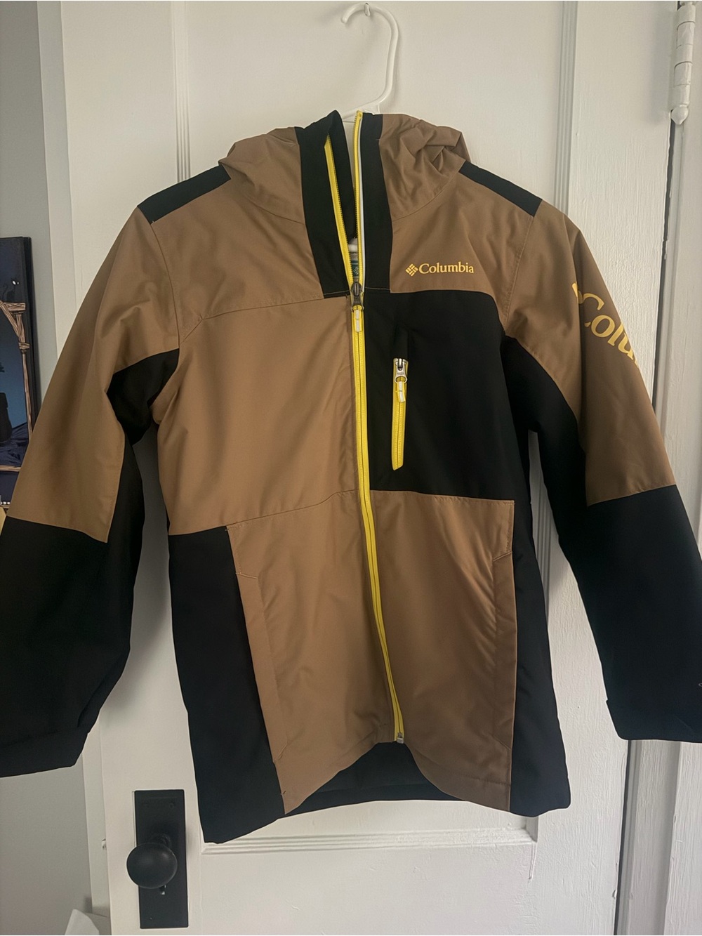 Columbia Kids Brown, Black & Yellow Hooded Rain Jacket Boys 10/12